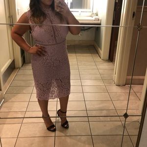 Bardot midi lace dress; pink. Size US 10/L